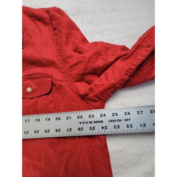 Lauren Ralph Lauren Women Red Linen Button-Up Shirt 1X Long Sleeve Casual Pocket - Picture 6 of 7